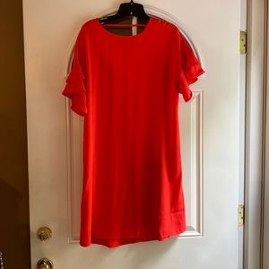 Red ruffle sleeve dress